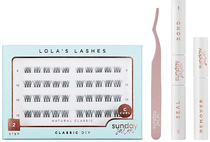 Make-up Set - Lola's Lashes Natural Classic Diy Lash Extensions Starter Set (bond/seal/2x3.5ml + remover/4ml + eyelashes/40pcs + applicator/1pcs) — Bild N1