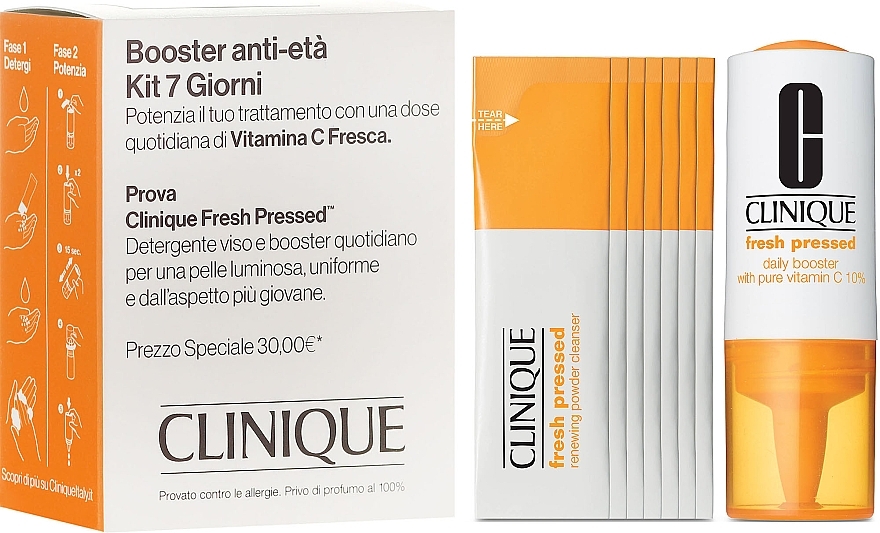 Gesichtspflegeset - Clinique Fresh Pressed 7-Day System mit reines Vitamin C (Puderreiniger 7x0.5g + Booster 8.5ml)