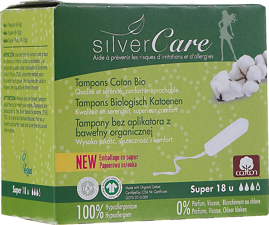 Tampons aus Bio-Baumwolle Super 18 St. - Masmi Silver Care — Bild N1