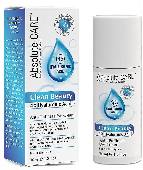 Augencreme gegen Schwellungen - Absolute Care Clean Beauty 4X Hyaluronic Acid Anti-Puffiness Eye Cream — Bild N1