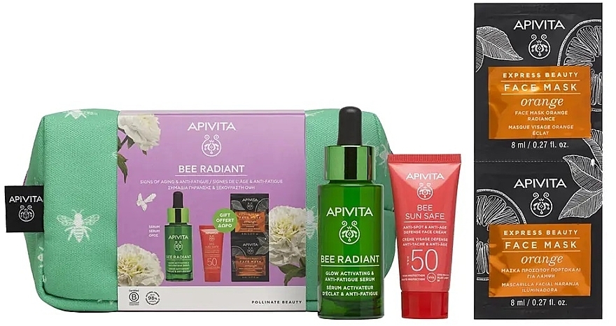 Set - Apivita Bee Radiant (ser/30ml + f/cr/15ml + mask/2x8ml + pouch) — Bild N1