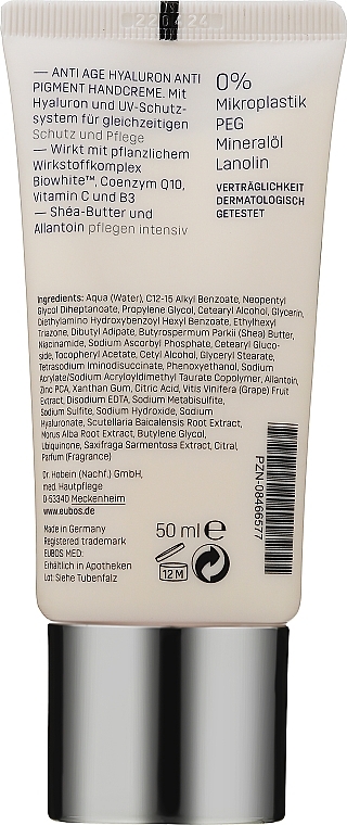 Hyaluron-Anti-Pigmentierungs-Handcreme - Eubos Anti Age Hyaluron Anti-Pigment Hand Cream — Bild N2