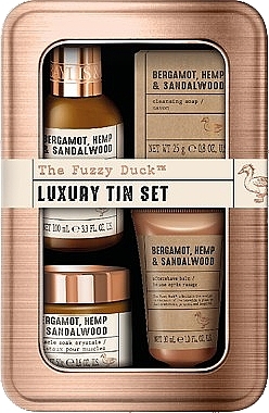 Set - Baylis & Harding The Fuzzy Duck Bergamot Hemp & Sandalwood Men's Luxury Grooming Tin Gift Set (Shampoo und Duschgel 100ml + Kristalle 50g + After Shave Balsam 30ml + Seife 25g) — Bild N1