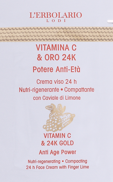 GESCHENK! Nährende und regenerierende Gesichtscreme - L'Erbolario Vitamin C & 24K Gold Face Cream (Probe)  — Bild N1