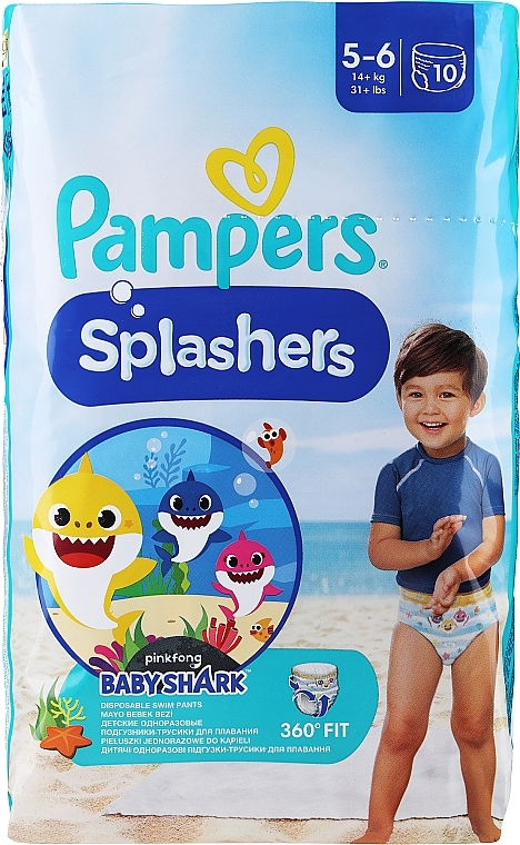 Einweg Schwimmwindeln Größe 5-6 (12-17 kg) 10 St. - Pampers Splashers — Bild N1