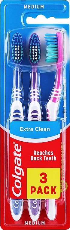 Zahnbürste mittel blau, lila, rosa 3 St. - Colgate Extra Clean Medium — Bild N1