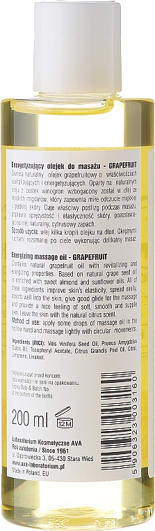 Massageöl mit Grapefruit Duft - Ava Laboratorium Aromatherapy Massage Energizing Massage Oil Grapefruit — Bild N2