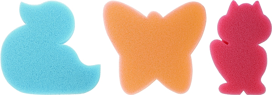 Badeschwamm-Set blaue Ente, orangefarbener Schmetterling, rosa Katze - Ewimark — Bild N1