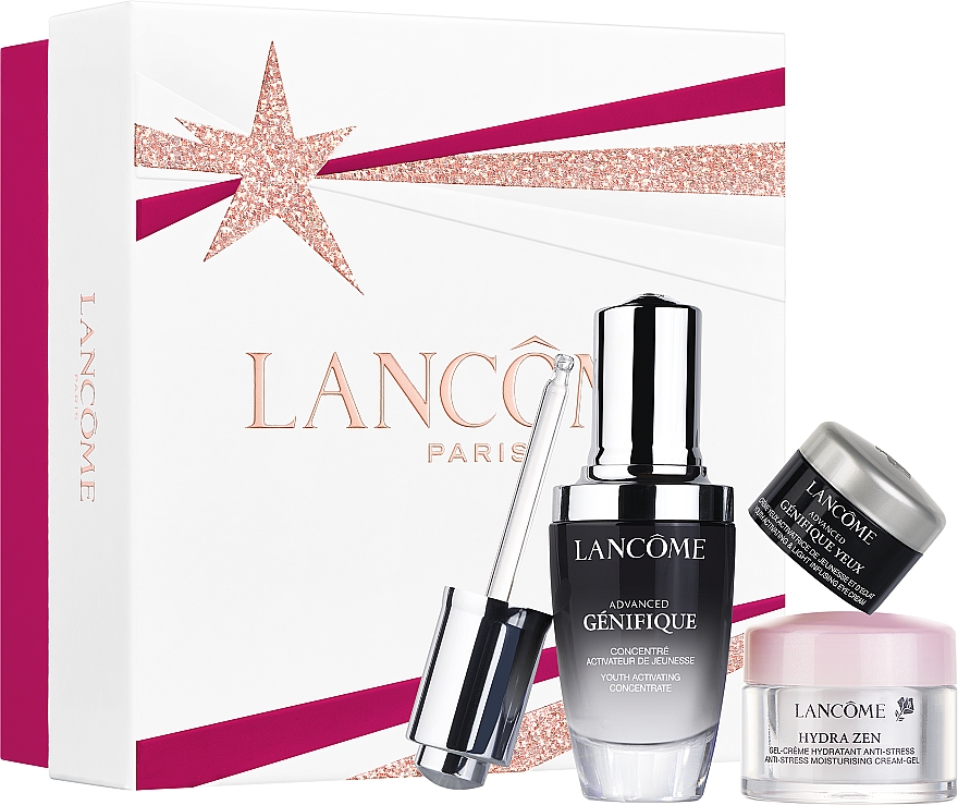 Gesichtspflegeset - Lancome Hydra Zen & Genifique Set (Gesichtsserum 30ml + Augenkonturgel 15ml + Augencreme 5ml) — Bild N1