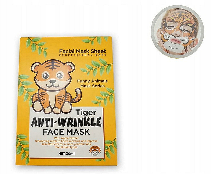 Anti-Falten Tuchmaske für das Gesicht Tiger - Wokali Animal Tiger Anti-Wrinkle Face Mask — Bild N2