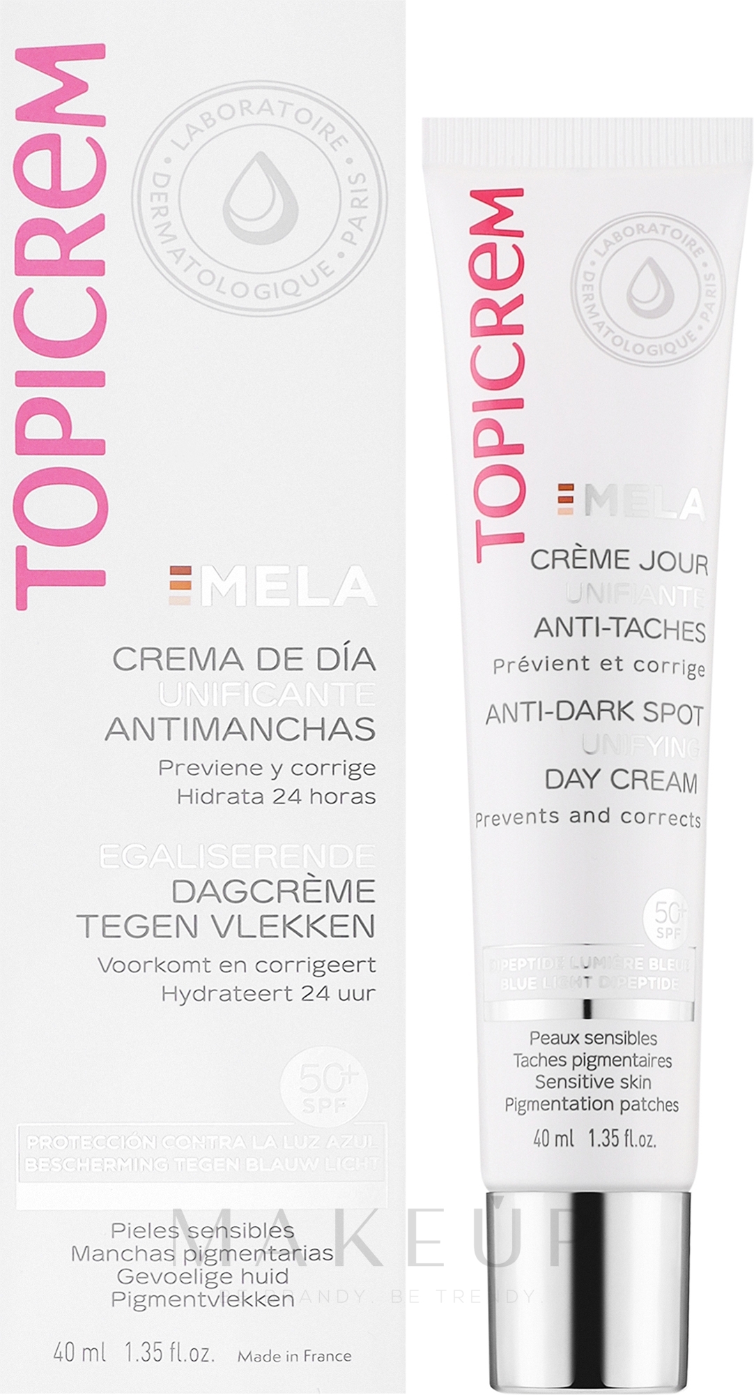 Tagescreme gegen Altersflecken - Topicrem Mela Anti-Dark Spot Unifying Day Cream SPF50+ — Bild 40 ml