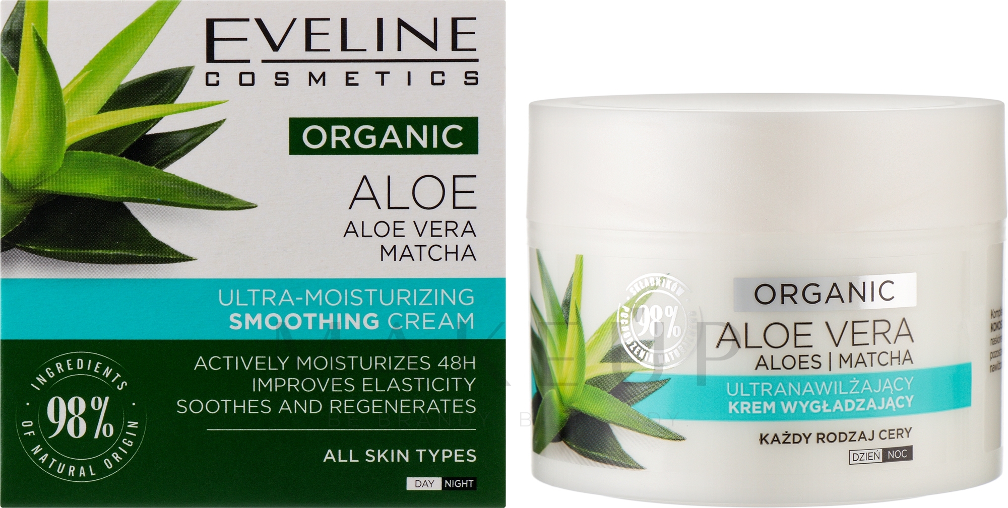 Extra feuchtigkeitsspendende und glättende Creme für alle Hauttypen - Eveline Cosmetics Organic Aloe Cream — Bild 50 ml