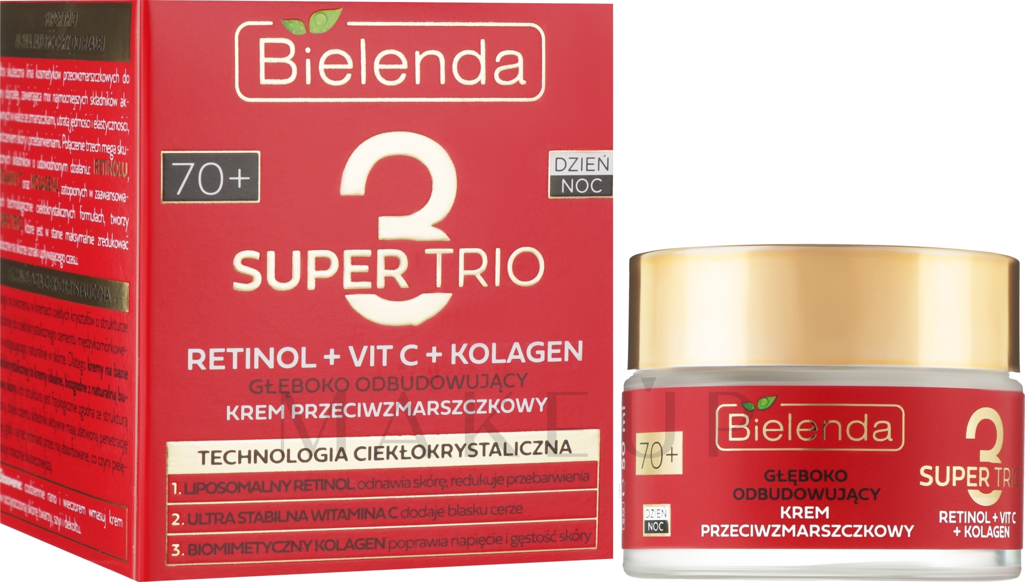 Tief reparierende Anti-Falten-Gesichtscreme 70+ - Bielenda Super Trio Retinol + Vit C + Kollagen — Bild 50 ml