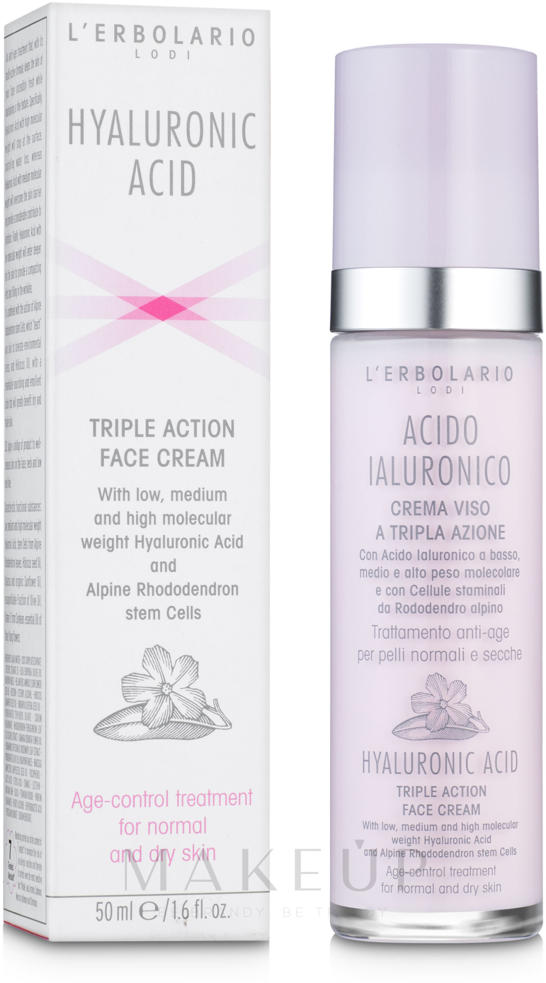 Anti-Aging Gesichtscreme für normale und trockene Haut mit Hyaluronsäure - L'Erbolario Acido Ialuronico Crema Viso a Tripla Azione  — Bild 50 ml