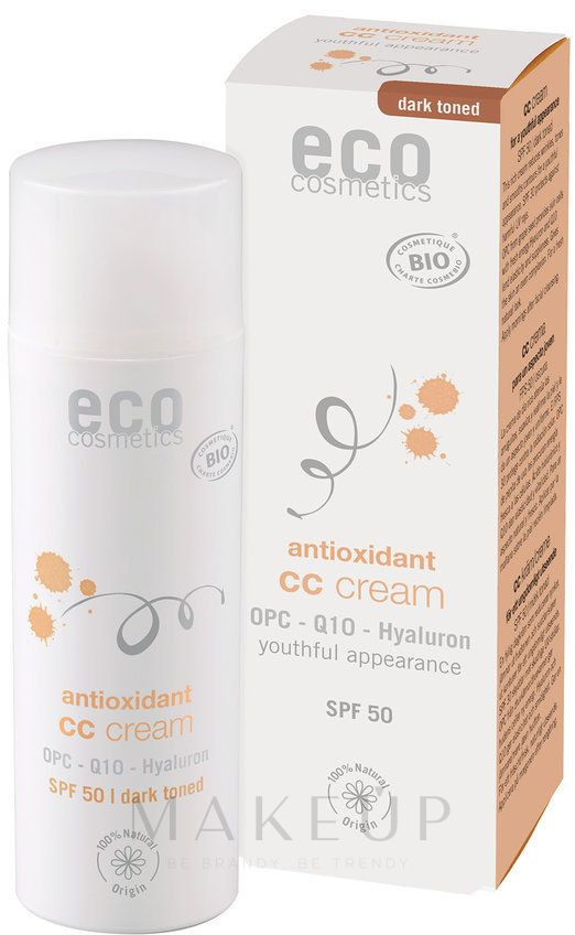 Antioxidative CC Gesichtscreme mit Hyaluronsäure und Coenzym Q10 SPF 50 - Eco Cosmetics Tinted CC Cream SPF 50 — Bild Dark Toned