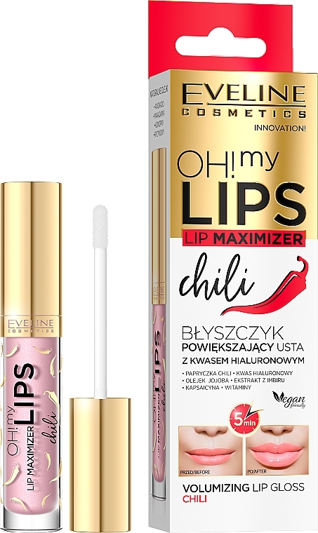 Lipgloss für mehr Volumen mit rotem Chili-Pfeffer und Hyaluronsäure - Eveline Cosmetics OH! My Lips Lip Maximizer Chili
