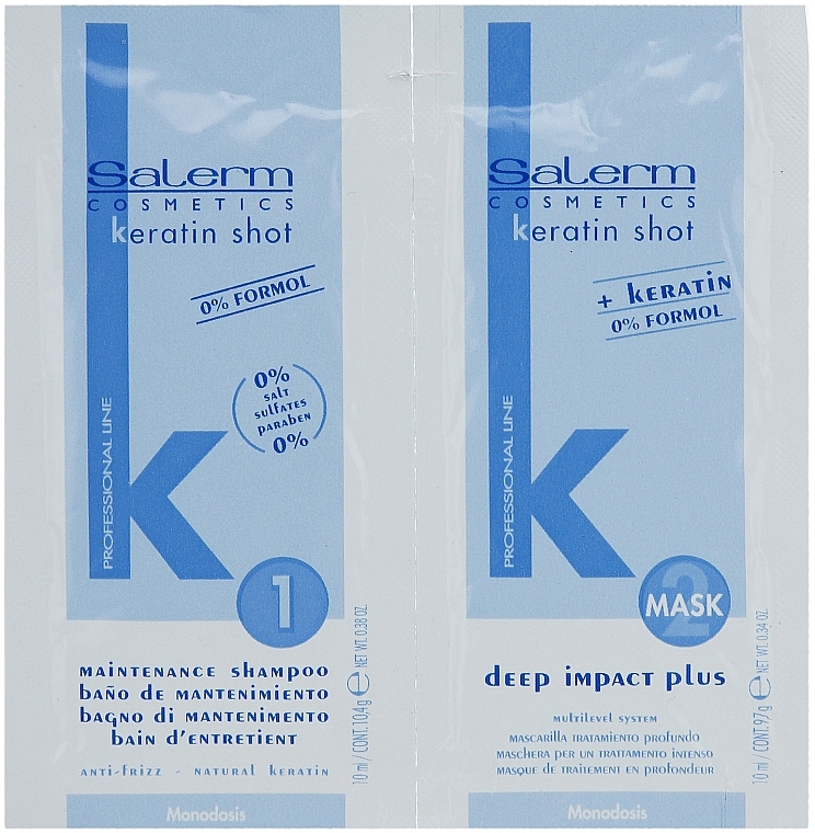 Haarpflegeset - Salerm Keratin Shot (Shampoo 10ml + Haarmaske 10ml) — Bild N1
