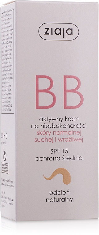 BB Creme für normale, trockene und empfindliche Haut SPF 15 - Ziaja Active Natural Tone BB-Cream SPF15 — Bild N2