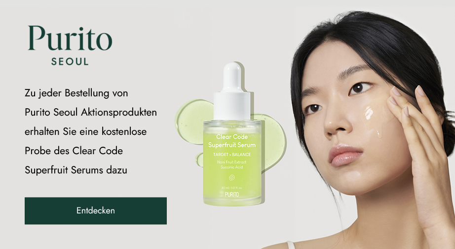 Beim Kauf eines Purito Seoul-Aktionsprodukts erhalten Sie eine Probe des Clear Code Superfruit Serums gratis dazu