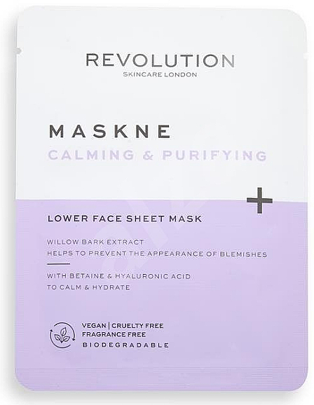 Beruhigende Tuchmaske für das Gesicht mit Betain und Hyaluronsäure - Revolution Skincare Maskcare Maskne Calming & Purifying Lower Face Sheet Mask — Bild N1