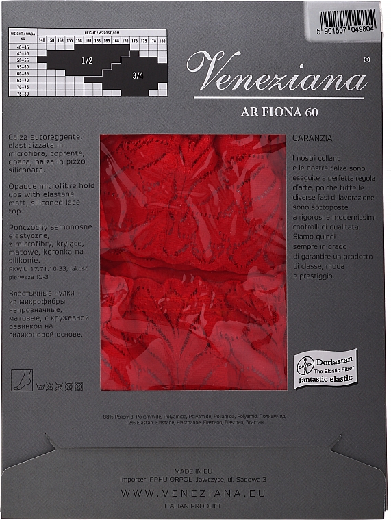 Halterlose Damenstümpfe mit Spitzenband Ar Fiona 60 Den rot - Veneziana — Bild N2