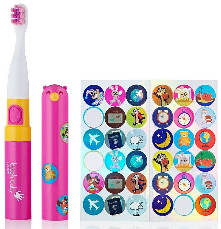 Elektrische Zahnbürste mit Aufklebern rosa - Brush-Baby Go-Kidz Pink Electric Toothbrush  — Bild N1