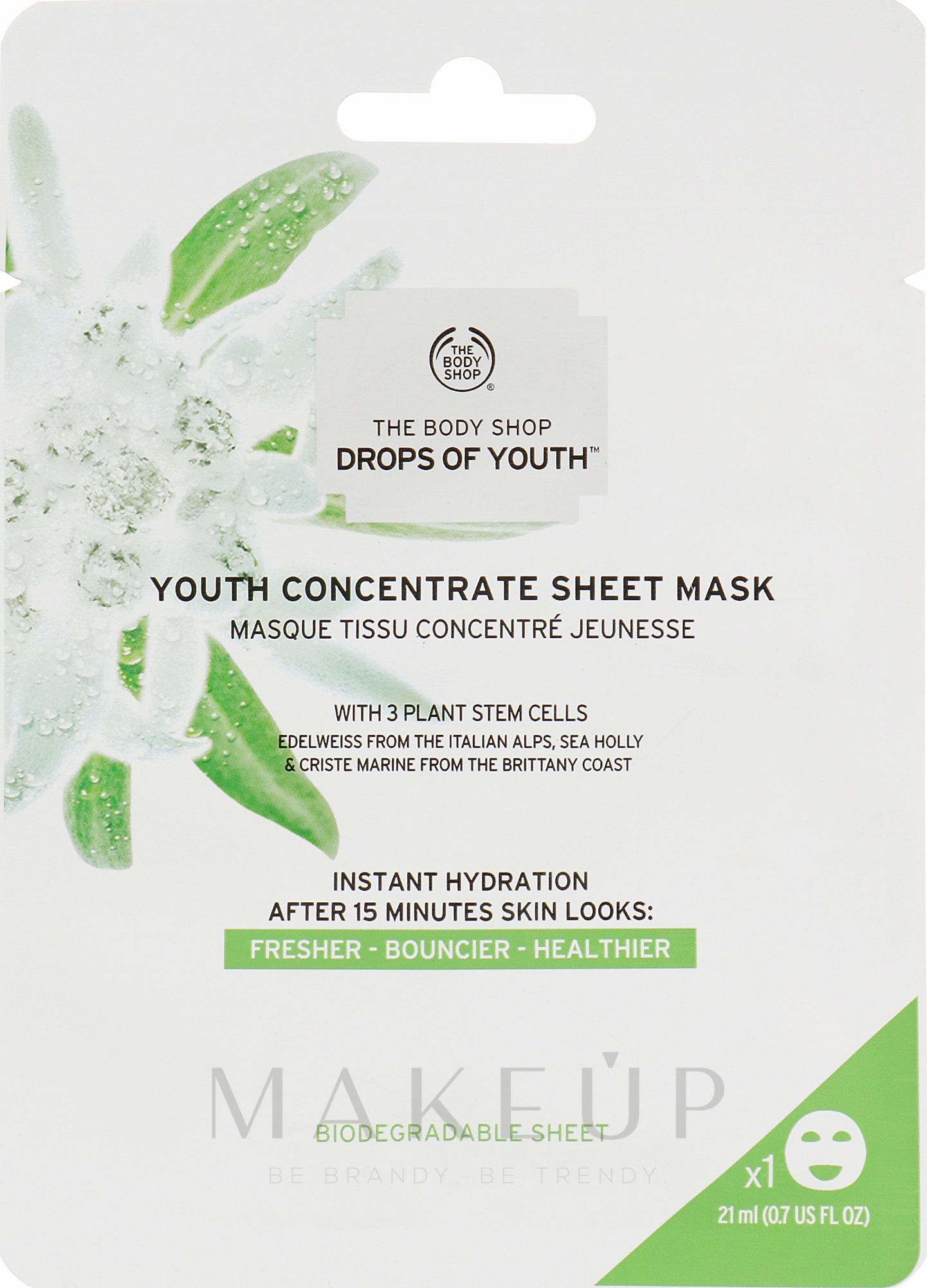 Erfrischende und pflegende Tuchmaske mit 3 pflanzlichen Stammzellen - The Body Shop Youth Concentrate Sheet Mask — Bild 21 ml