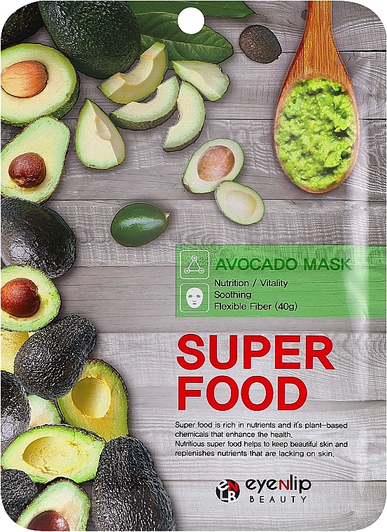 Tuchmaske für das Gesicht mit Avocado - Eyenlip Super Food Avocado Mask — Bild N1