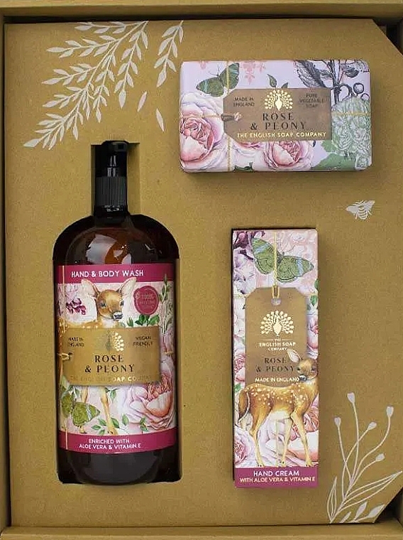 Set - The English Soap Company Anniversary Collection Rose & Peony Hand And Body Gift Box (Seife 190g + Handcreme 75ml + Duschgel 500ml) — Bild N2