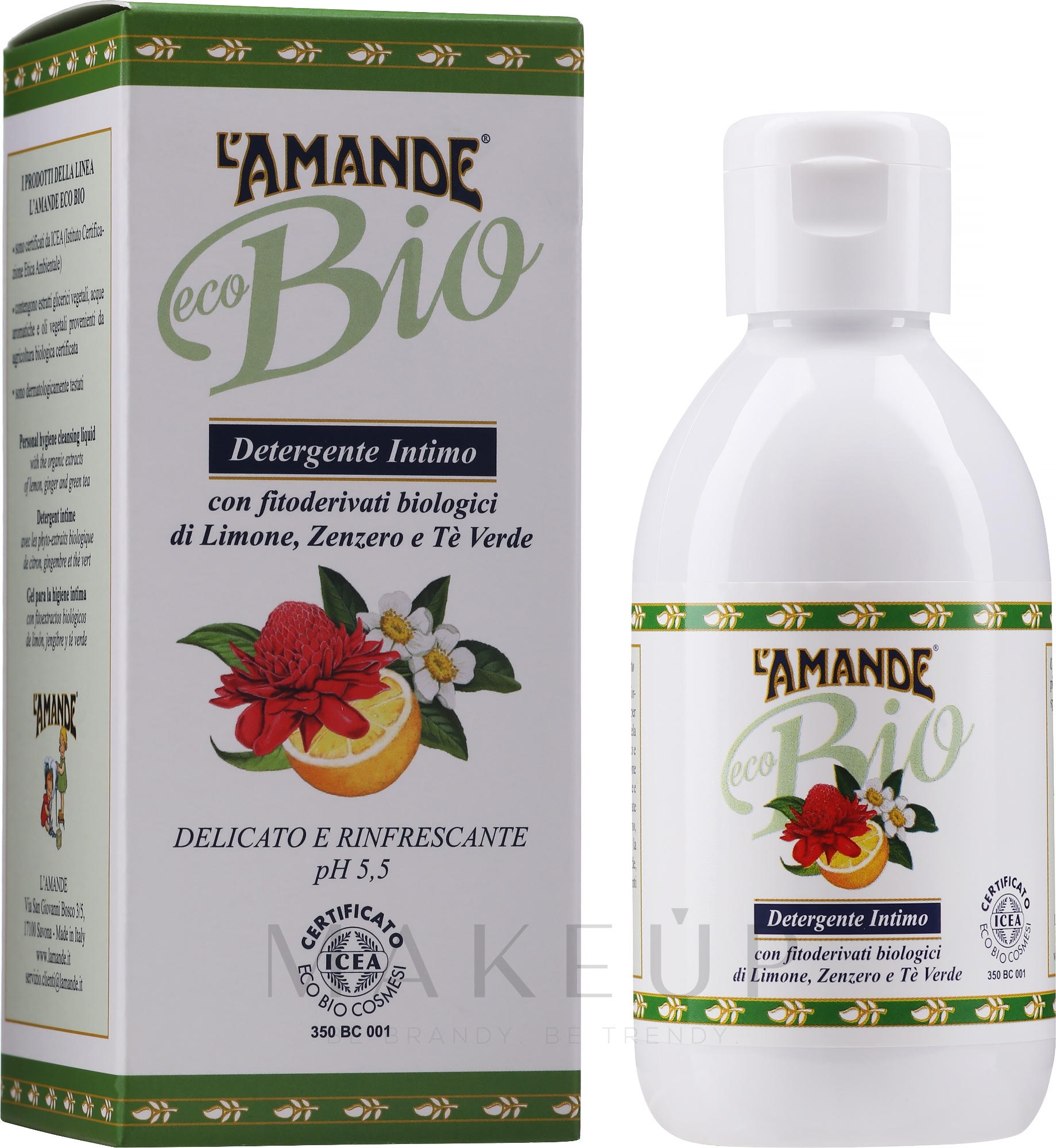 Sanftes Intimwaschgel mit Panthenol, Grüntee-, Ingwer- und Zitronenextrakt - L'Amande Eco Bio Intimate Soap — Bild 200 ml
