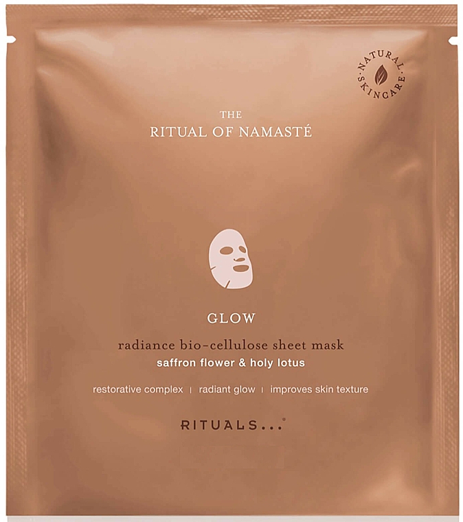 Anti-Aging Bio-Zellulose Tuchmaske für Gesicht mit Safranblüte & heiligem Lotus - Rituals The Ritual of Namaste Glow Radiance Sheet Mask — Bild N1