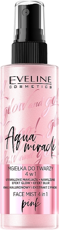 Feuchtigkeitsspendender Make-up-Fixierer für einen strahlenden Teint - Eveline Glow And Go! Aqua Miracle Face Mist 4in1 Pink