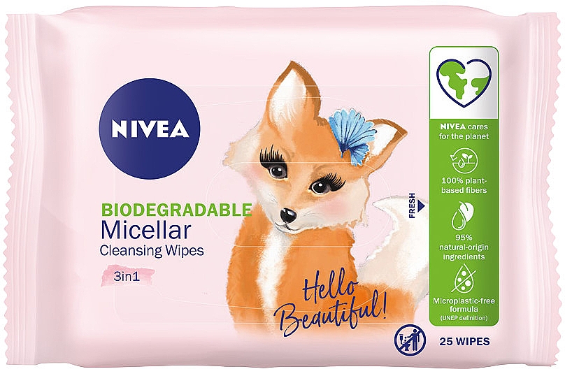Biologisch abbaubare Mizellen-Abschminktücher 25 St. - Nivea Biodegradable Micellar Cleansing Wipes 3 In 1 — Bild N1