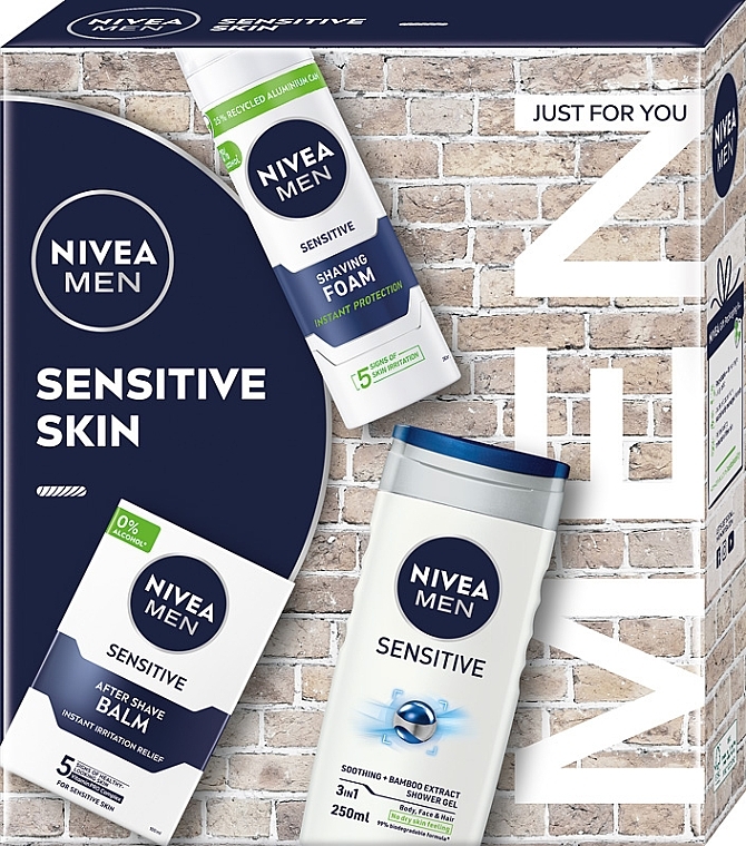 Pflegeset für Männer - NIVEA MEN Sensitive Skin (sh/gel/250ml + ash/balm/100ml + foam/200ml) — Bild N1