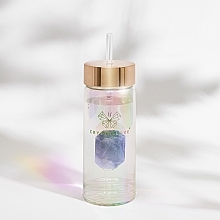 Holographische Glaswasserflasche mit Amethyst und Trinkhalm, 400 ml - Crystallove Glass Hologram Water Bottle with Amethyst and Straw — Bild N4