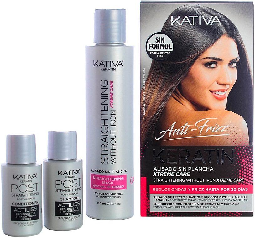 Haarpflegeset - Kativa Anti-Frizz Straightening Without Iron Xtreme Care (Haarmaske 150ml + Shampoo 30ml + Conditioner 30ml)