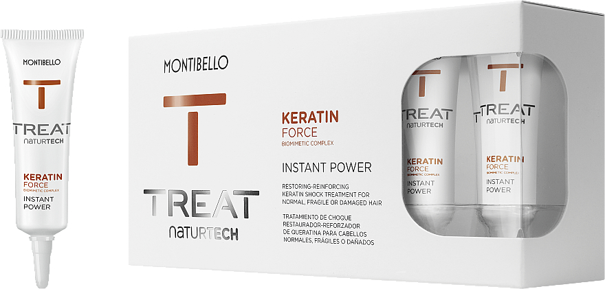Feuchtigkeitsspendende, pflegende und festigende Haarbehandlung für strapaziertes Haar mit Keratin - Montibello Treat NaturTech Keratin Force Power — Bild N1