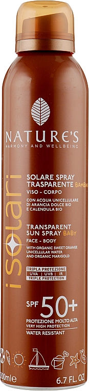 Sonnenschutzspray für Kinder SPF50 - Nature's I Solari Spray SPF50+ — Bild N1