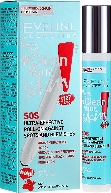 Roll-on gegen Mitesser und Schönheitsfehler - Eveline Cosmetics #Clean Your Skin SOS Ultra-Effective Roll-On Against Spots And Blemishes