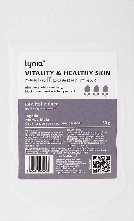 Vitalisierende Peel-Off-Maske für das Gesicht mit Heidelbeere - Lynia Vitality & Healthy Skin Peel-off Powder Mask — Bild N1