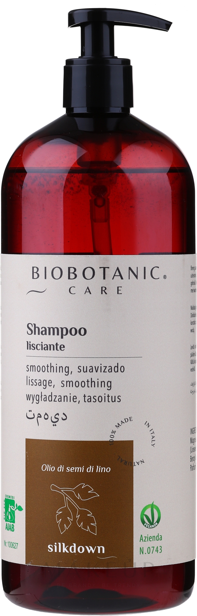 Glättendes Shampoo mit Leinsamenöl - BioBotanic Silk Down Smoothing Shampoo — Bild 1000 ml