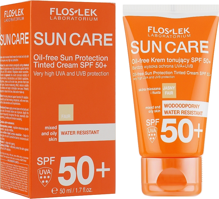 GESCHENK! Ölfreie getönte Sonnenschutzcreme - Floslek Oil-free Sun Protection Tinted Cream SPF 50+ — Bild N1