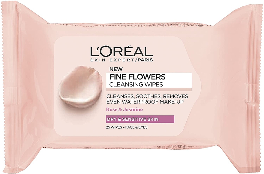 Make-up-Entfernungstücher - L'Oreal Paris Skin Expert Fine Flowers Cleansing Wipes Dry & Sensitive Skin — Bild N1