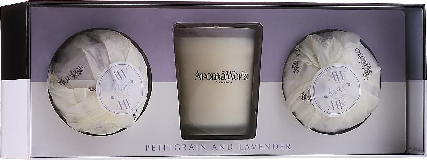 Duftset - AromaWorks Light Range Petitgrain & Lavender & Mini Aromabomb Gift Set (Duftkerze 10ml + Badebombe 2x 175g) — Bild N1