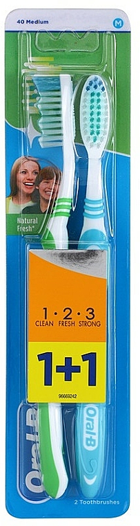 Zahnbürste mittel 1 2 3 Natural Fresh blau, grün 2 St. - Oral-B 1 2 3 Natural Fresh 40 Medium
