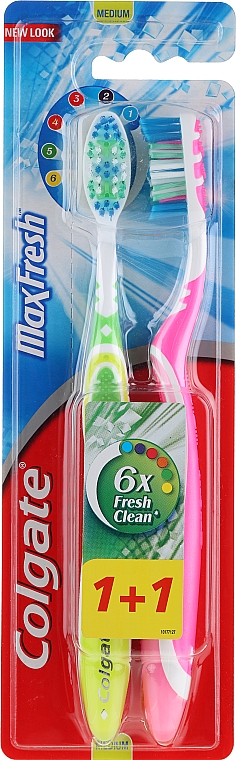 Zahnbürste mittel Max Fresh grün, rosa 2 St. - Colgate Max Fresh Medium  — Bild N1