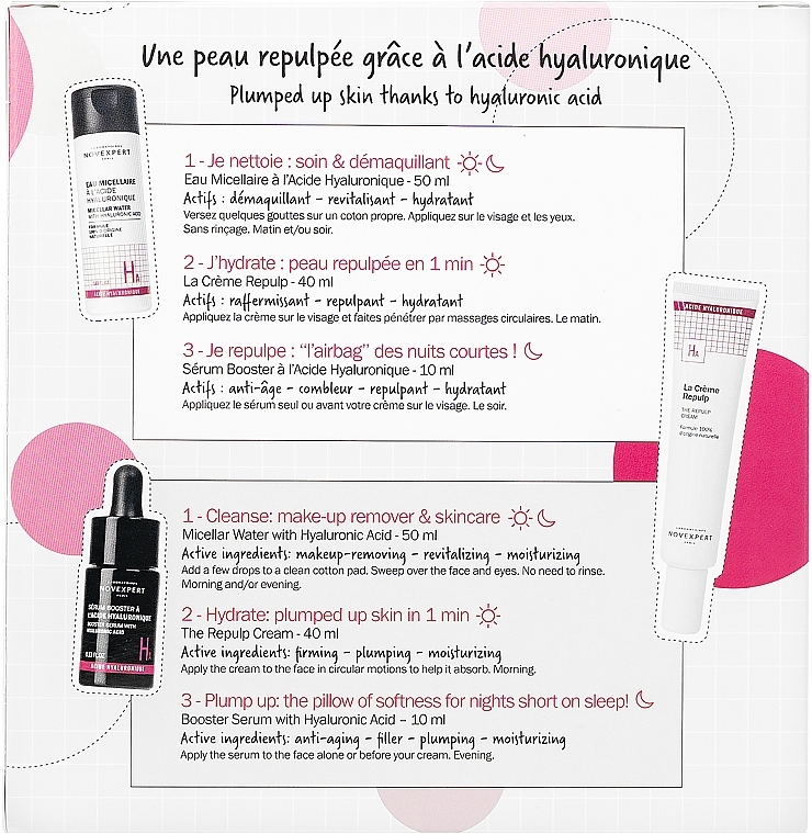 Set mit Hyaluronsäure 3,2% - Novexpert Plumped Up Skin Box (Creme 40ml + Mizellen Wasser 50ml + Serum 10ml) — Bild N1