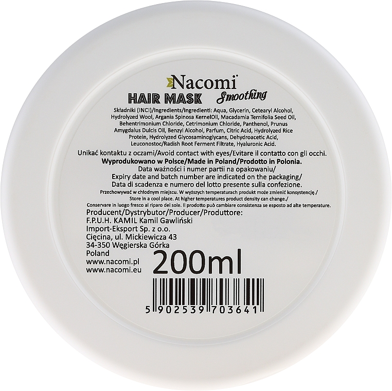 Glättende Haarmaske mit Hyaluronsäure, Reisprotein und Cashmere - Nacomi Smoothing Hair Mask — Bild N2