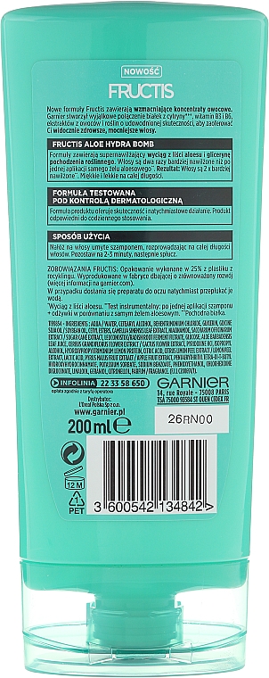 Feuchtigkeitsspendende und kräftigende Haarspülung - Garnier Fructis Aloe Hydra Bomb Hair Conditioner — Bild N2