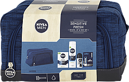 Körperpflegeset - Nivea Men Sensitive Fresh (Rasiergel 200ml + After Shave Balsam 100ml + Deo Roll-on 50ml + Lippenbalsam 4.8g + Kosmetiktasche) — Bild N1